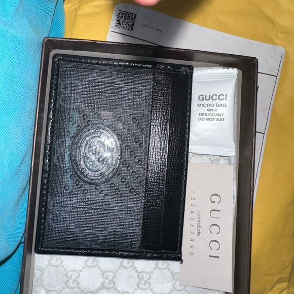 GUCCI 'Black GG Logo' Authentic Leather Canvas Monogram Card Case Wallet **NIB** - Picture 2 of 16